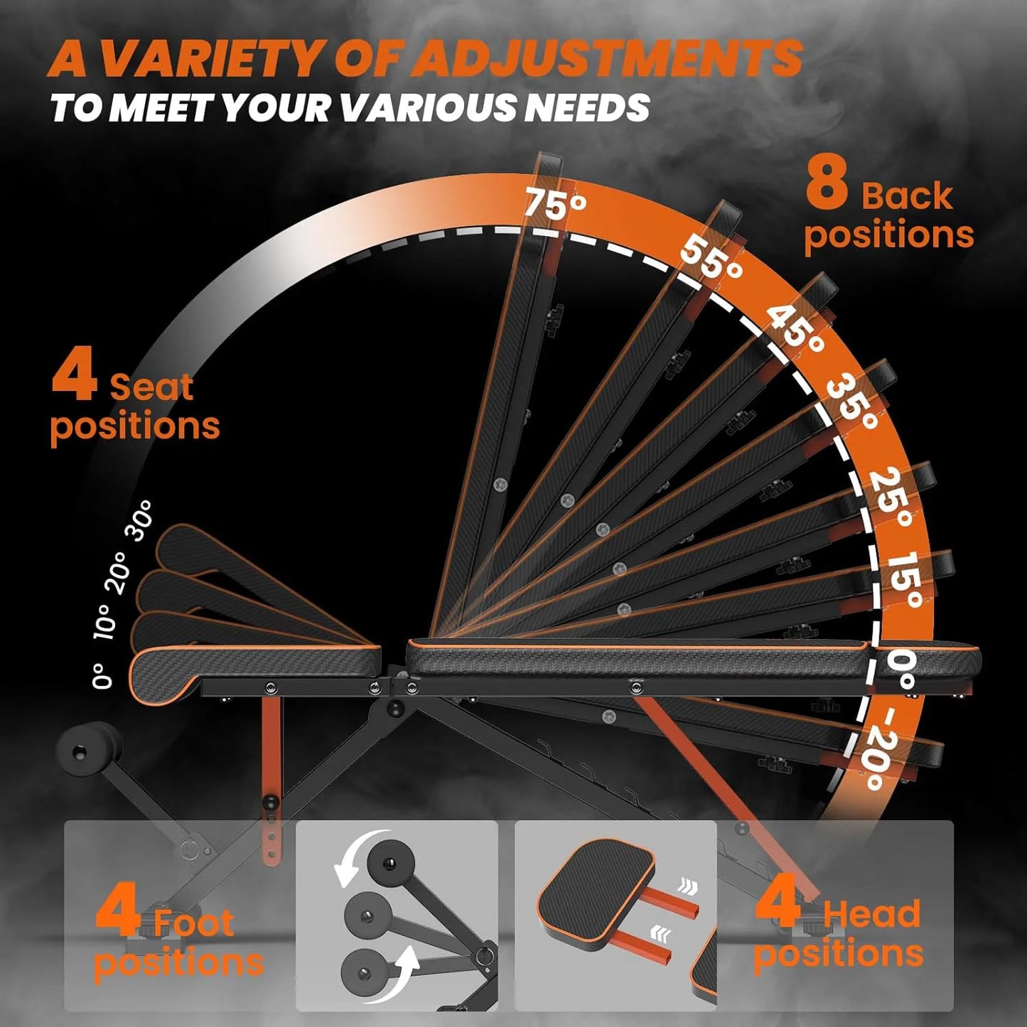 Adjustable Weight Bench with Resistance Bands