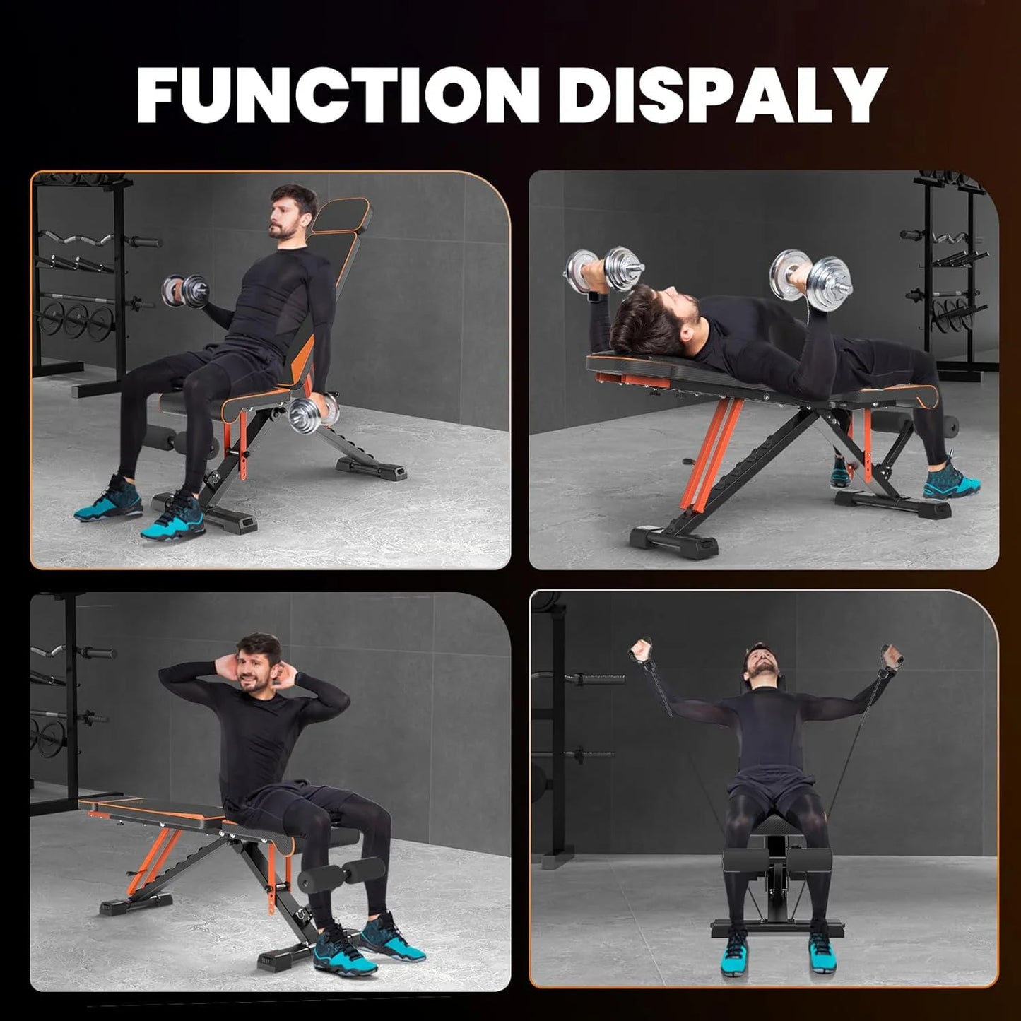 Adjustable Weight Bench with Resistance Bands