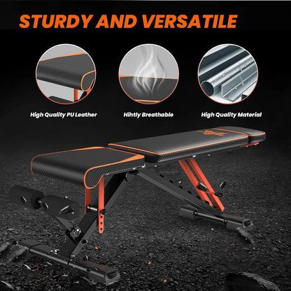 Adjustable Weight Bench with Resistance Bands